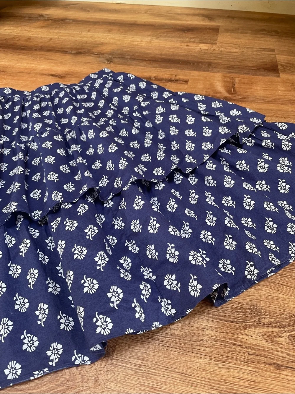 J‎ Crew Womens Tiered Cotton Poplin Skirt Petite Small Blue Patterned Stretch #
